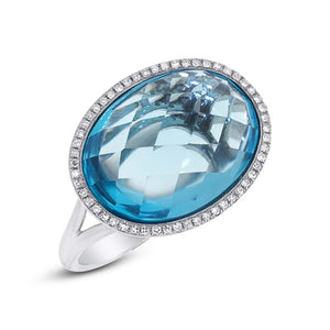 0.17CT DIAMOND & 12.39CT BLUE TOPAZ RING