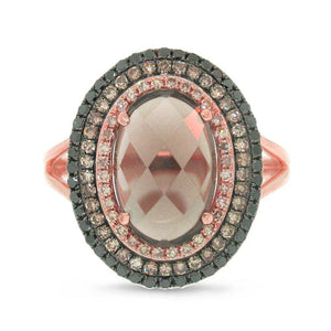 0.60CT WHITE, CHAMPAGNE & BLACK DIAMOND & 2.93CT SMOKEY TOPAZ RING