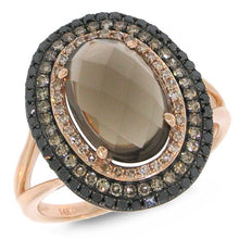 Load image into Gallery viewer, 0.60CT WHITE, CHAMPAGNE &amp; BLACK DIAMOND &amp; 2.93CT SMOKEY TOPAZ RING
