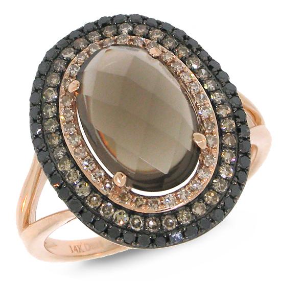 0.60CT WHITE, CHAMPAGNE & BLACK DIAMOND & 2.93CT SMOKEY TOPAZ RING