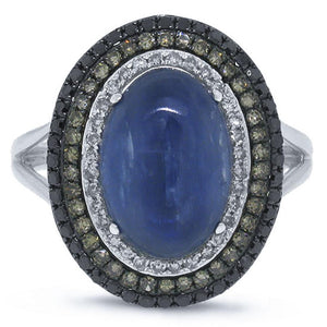 0.60CT WHITE, CHAMPAGNE & BLACK DIAMOND & 4.92CT KYANITE RING