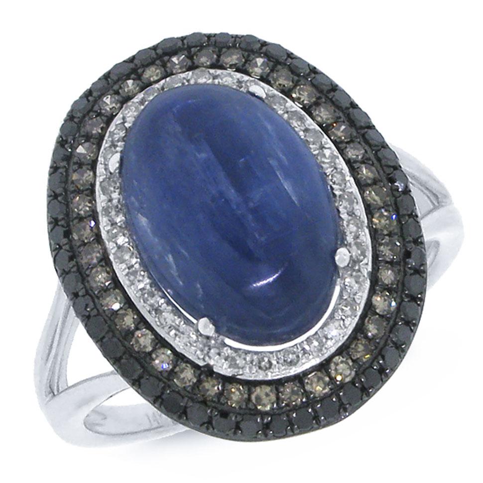 0.60CT WHITE, CHAMPAGNE & BLACK DIAMOND & 4.92CT KYANITE RING