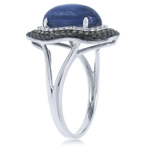 0.60CT WHITE, CHAMPAGNE & BLACK DIAMOND & 4.92CT KYANITE RING