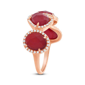 0.27CT DIAMOND & 3.70CT RED AGATE RING