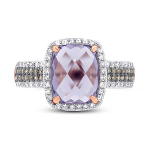 0.45CT WHITE & CHAMPAGNE DIAMOND & 3.21CT AMETHYST RING