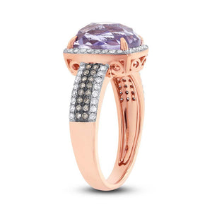 0.45CT WHITE & CHAMPAGNE DIAMOND & 3.21CT AMETHYST RING