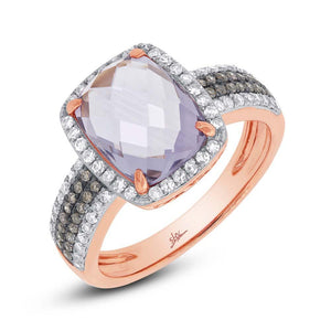 0.45CT WHITE & CHAMPAGNE DIAMOND & 3.21CT AMETHYST RING