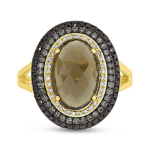 Load image into Gallery viewer, 0.60CT WHITE, CHAMPAGNE &amp; BLACK DIAMOND &amp; 2.93CT SMOKEY TOPAZ RING
