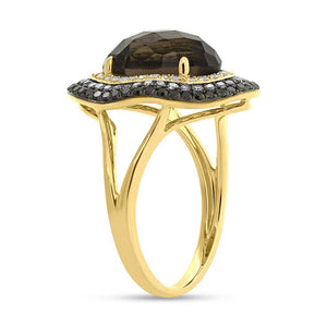 0.60CT WHITE, CHAMPAGNE & BLACK DIAMOND & 2.93CT SMOKEY TOPAZ RING