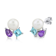 Load image into Gallery viewer, 1.57CT AMETHYST, BLUE TOPAZ &amp; CULTURED PEARL EARRING
