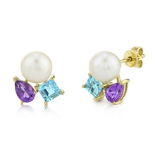 Load image into Gallery viewer, 1.57CT AMETHYST, BLUE TOPAZ &amp; CULTURED PEARL EARRING
