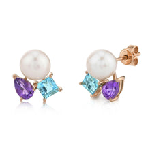 Load image into Gallery viewer, 1.57CT AMETHYST, BLUE TOPAZ &amp; CULTURED PEARL EARRING
