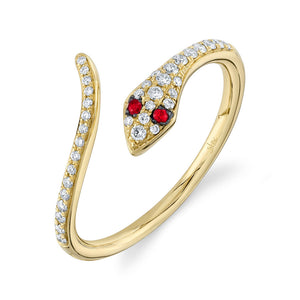 0.19CT DIAMOND & 0.03CT RUBY SNAKE RING