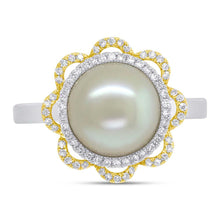 Load image into Gallery viewer, 0.19CT DIAMOND &amp; CULTURED PEARL FLOWER RING
