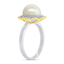 Load image into Gallery viewer, 0.19CT DIAMOND &amp; CULTURED PEARL FLOWER RING
