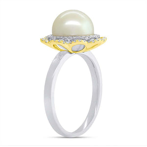 0.19CT DIAMOND & CULTURED PEARL FLOWER RING