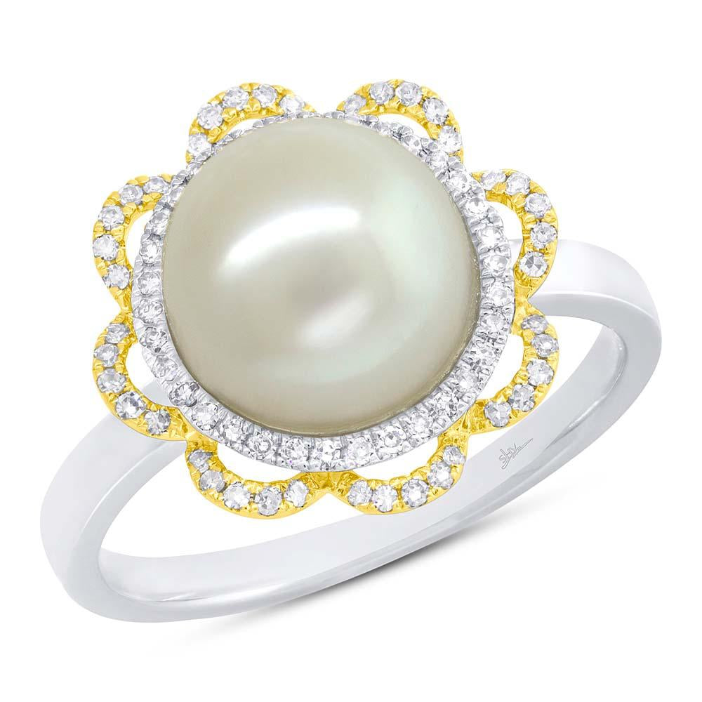 0.19CT DIAMOND & CULTURED PEARL FLOWER RING