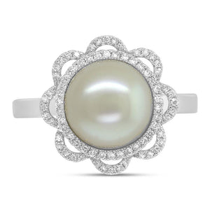 0.19CT DIAMOND & CULTURED PEARL FLOWER RING