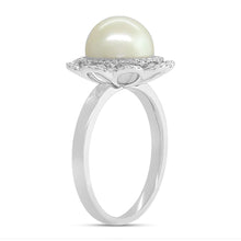 Load image into Gallery viewer, 0.19CT DIAMOND &amp; CULTURED PEARL FLOWER RING
