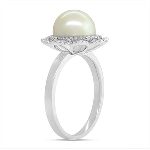 0.19CT DIAMOND & CULTURED PEARL FLOWER RING