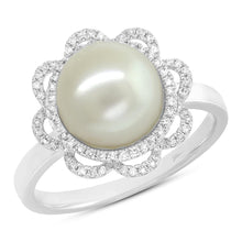 Load image into Gallery viewer, 0.19CT DIAMOND &amp; CULTURED PEARL FLOWER RING
