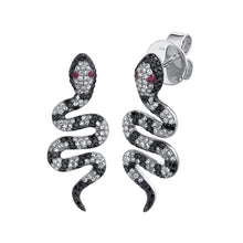 Load image into Gallery viewer, 1.22CT BLACK &amp; WHITE DIAMOND &amp; 0.04CT RUBY SNAKE EARRING
