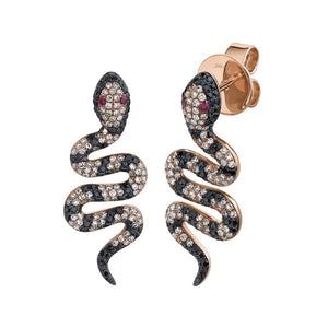 1.22CT BLACK & WHITE DIAMOND & 0.04CT RUBYSNAKE EARRING