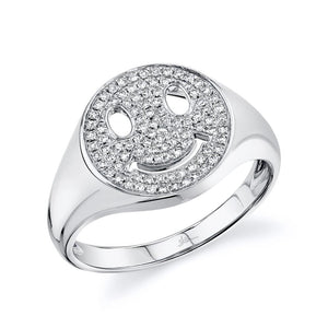 0.20CT DIAMOND PAVE SMILEY SIGNET RING