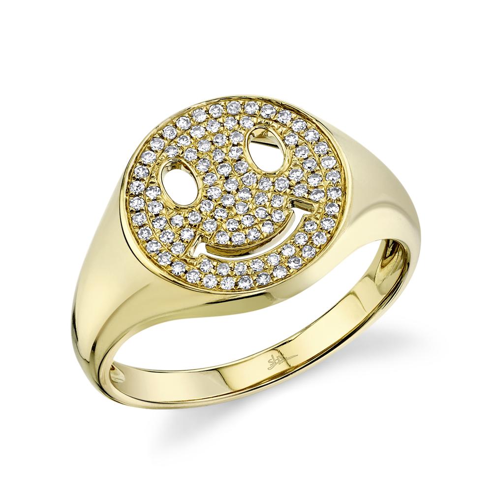 0.20CT DIAMOND PAVE SMILEY SIGNET RING